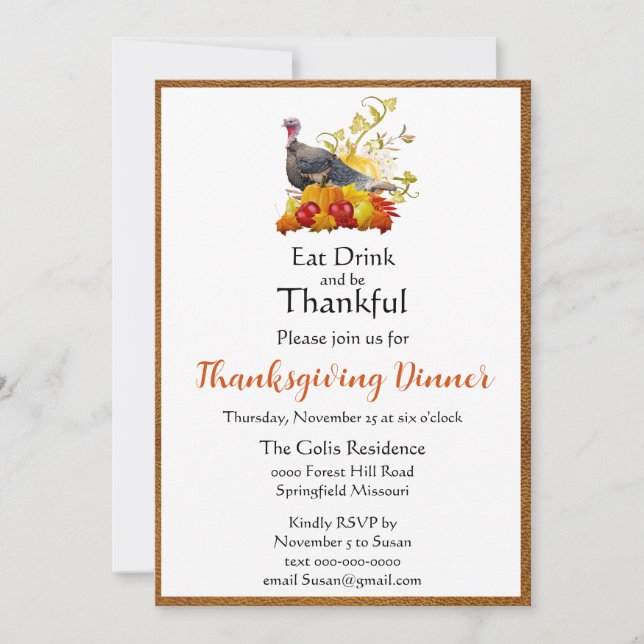 Festive Thanksgiving Dinner  Invitation (Front)