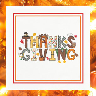 Festive Thanksgiving Feast Turkey Football Leaves Napkins