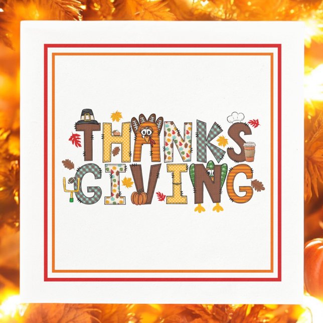 Festive Thanksgiving Feast Turkey Football Leaves  Napkins (Creator Uploaded)