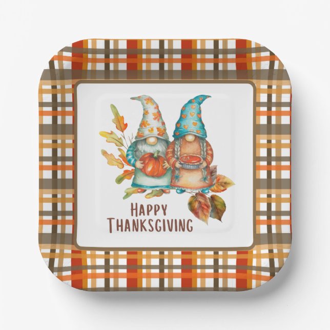Festive Thanksgiving Gnomes  Paper Plates (Front)