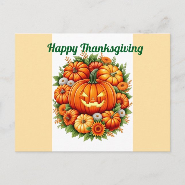 Festive Thanksgiving Pumpkin  Postcard (Front)