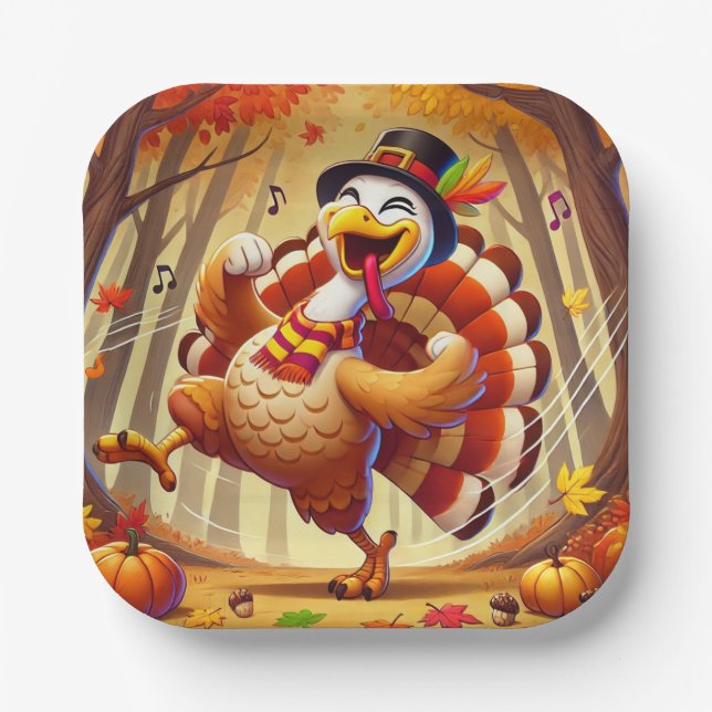 Festive Thanksgiving Turkey Paper Plates  (Front)