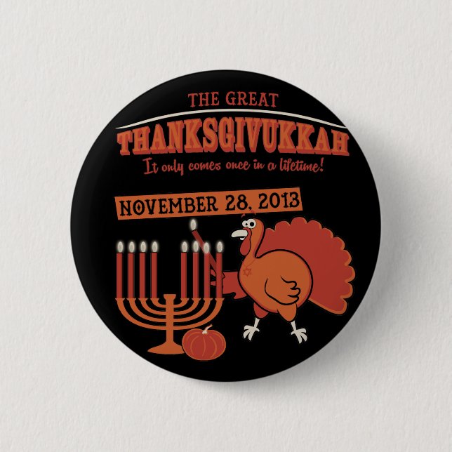 Festive 'Thanksgivukkah' Pinback Button (Front)