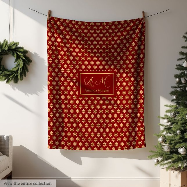 Festive Throw Blanket Red Gold Snowflake Christmas (Festive Throw Blanket Red Gold Snowflake Christmas)