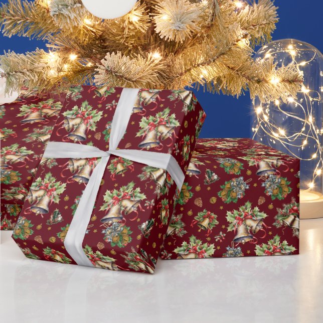 Festive tiled Christmas bells pattern Wrapping Paper (Holidays)