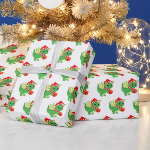 festive tiled Christmas dragon party  Wrapping Paper