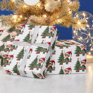 Festive tiled Christmas elf pattern  Wrapping Paper