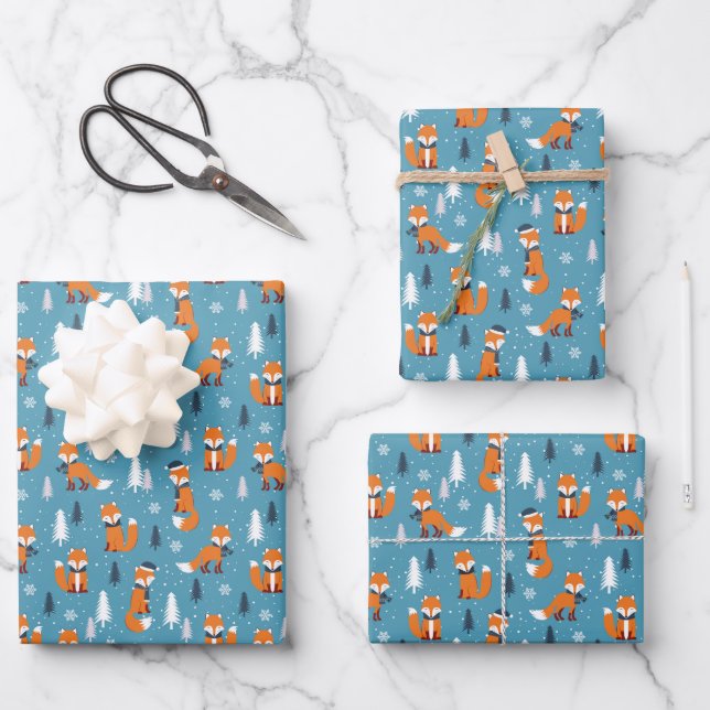 festive tiled Christmas fox Holiday  Wrapping Paper Sheets (Front)