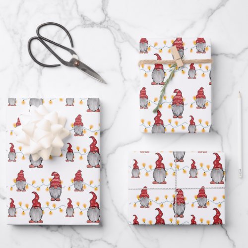 festive tiled Christmas light gnomes pattern Wrapping Paper Sheets