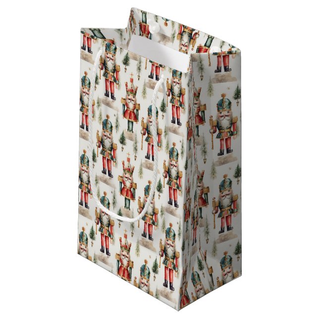 Festive tiled Christmas nutcracker watercolor  Small Gift Bag (Front Angled)