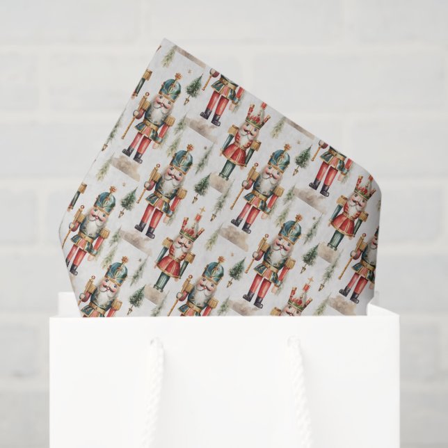 Festive tiled Christmas nutcracker watercolor Tissue Paper (Gift Bag)