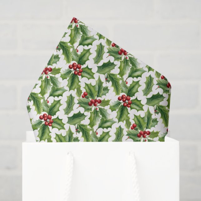 Festive tiled Christmas pattern holly Tissue Paper (Gift Bag)