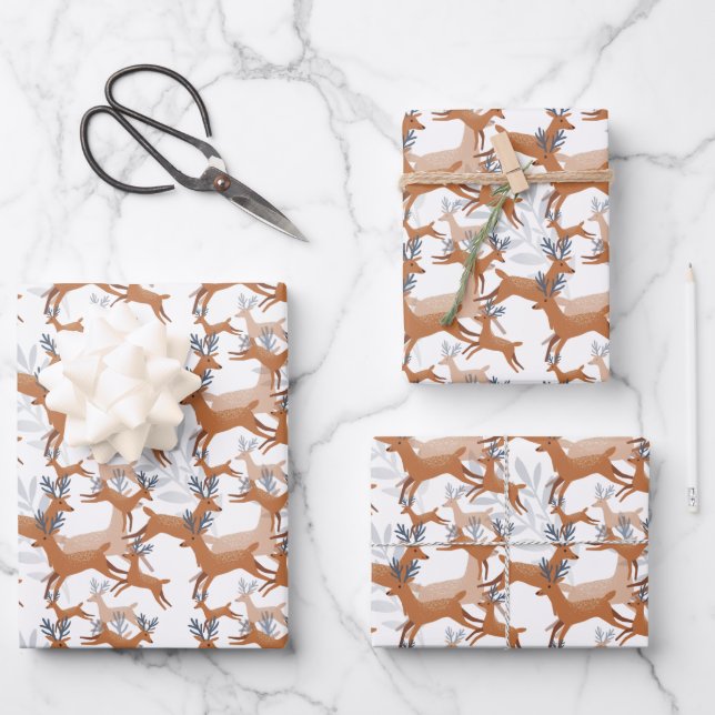 festive tiled Christmas reindeer Holiday Wrapping Paper Sheets (Front)