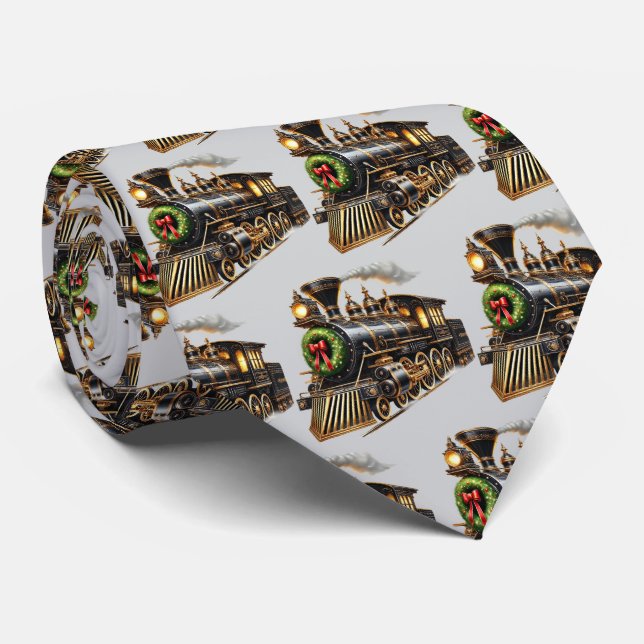 Festive tiled Christmas train Neck Tie (Rolled)