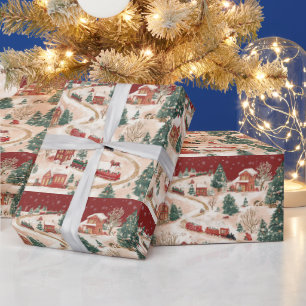 Festive tiled Christmas train pattern  Wrapping Paper