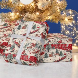 Festive tiled Christmas train pattern  Wrapping Paper