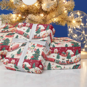 Festive tiled Christmas train pattern  Wrapping Paper