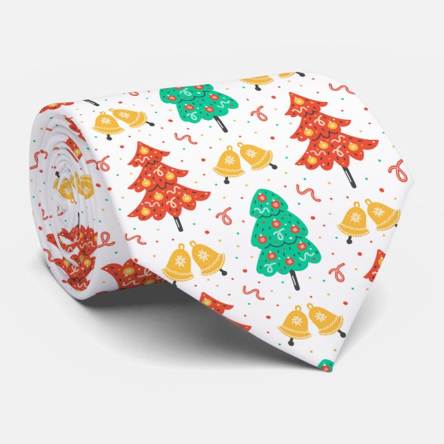 festive tiled Christmas tree pattern Neck Tie (Rolled)