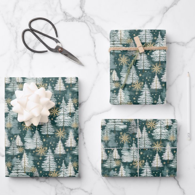 Festive tiled Christmas tree pattern Wrapping Paper Sheets (Front)