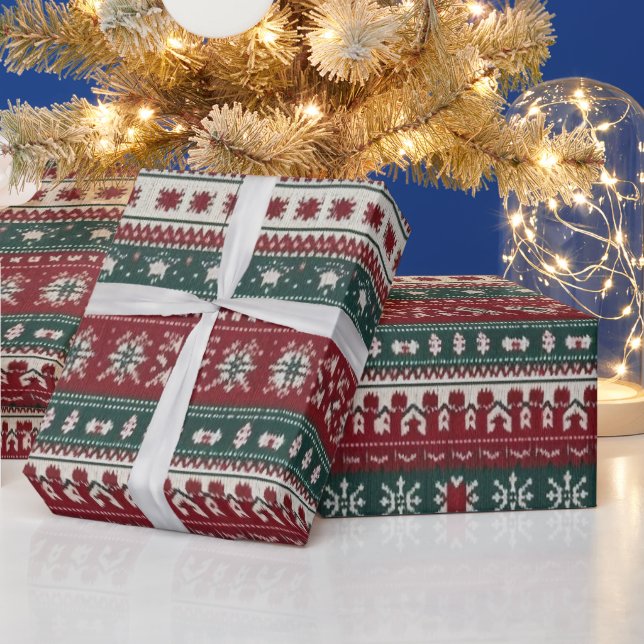 Festive tiled Christmas ugly sweater party Wrapping Paper (Holidays)