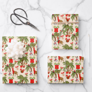 Festive tiled Jungle animals party Christmas  Wrapping Paper Sheets