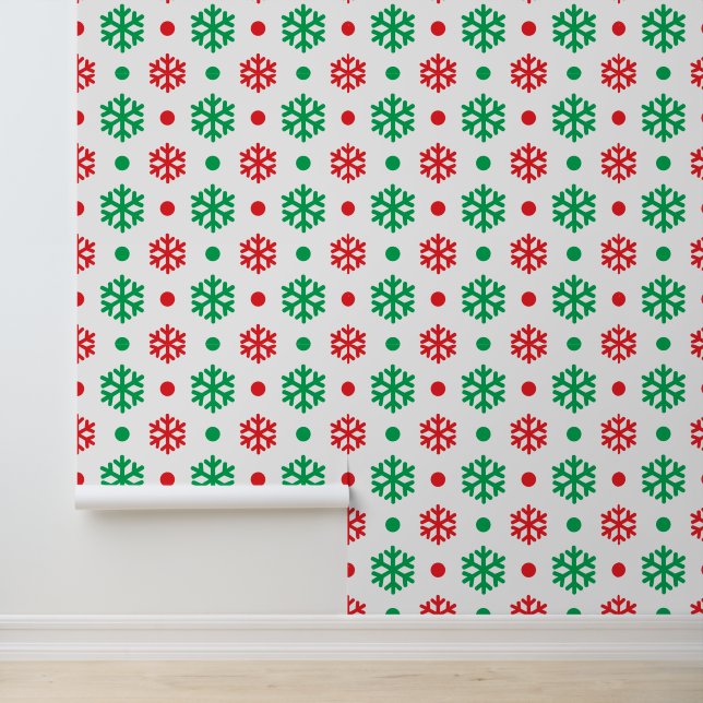 Festive tiled red green snowflake pattern tiled wallpaper  (Application)