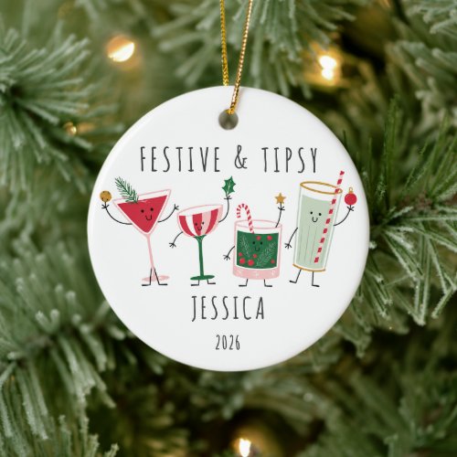 Festive & Tipsy Personalized Christmas Ornament