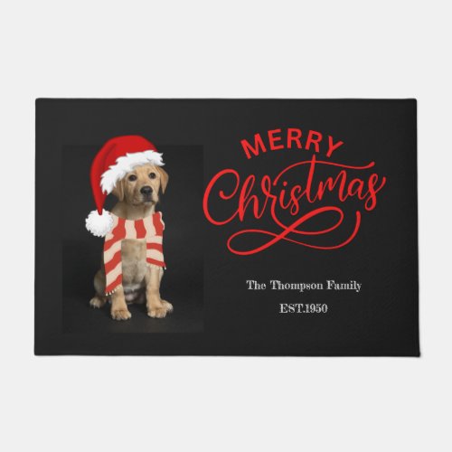 Festive traditional Christmas black lap labrador Doormat