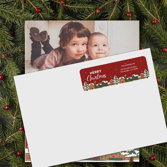 Festive Traditional Red Christmas Village Address Label (Festive Traditional Red Christmas Village Address Label)