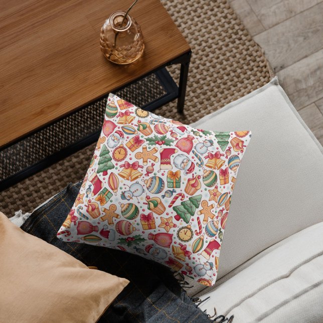 Festive traditional watercolor pattern Xmas Santa  Throw Pillow (Merry Christmas and happy new year Santa ho ho ho)