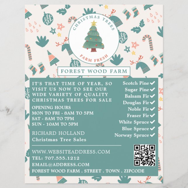 Festive Tree & Background, Christmas Tree Sales Flyer (Front)