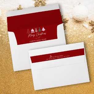 Festive Tree Doodles Red Holiday Envelope