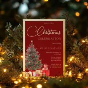 Festive Tree Family Office Christmas Party Gold Foil Invitation