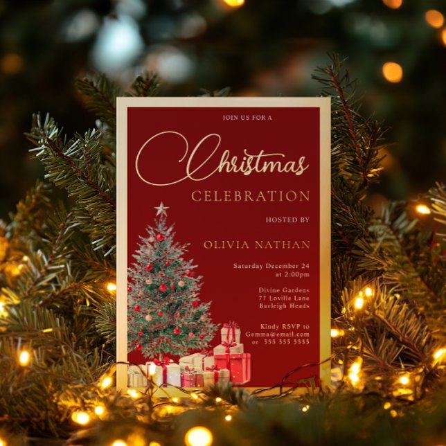 Festive Tree Family Office Christmas Party Gold Foil Invitation (Creator Uploaded)