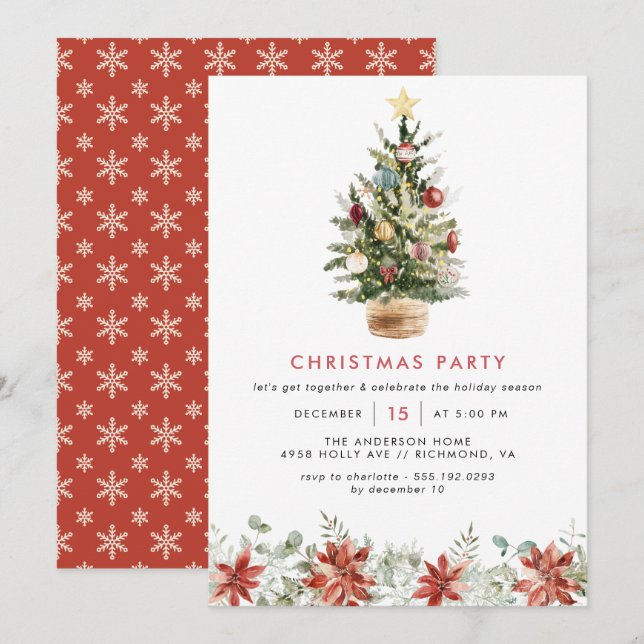 Festive Tree Fun Watercolor Family Christmas Party Invitation (Front/Back)