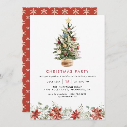 Festive Tree Fun Watercolor Family Christmas Party Invitation