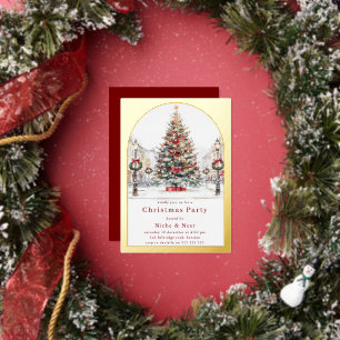 Festive Tree Gold Arch Corporate Christmas Party Foil Invitation