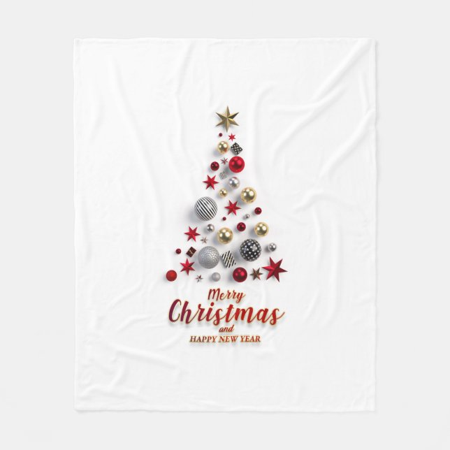 “Festive Tree in Snow”  Fleece Blanket (Front)