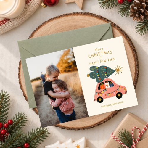 Festive Tree on Car Family Christmas Photo  Card