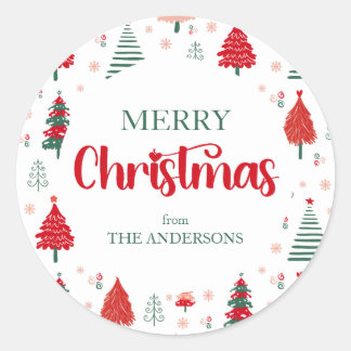 Festive Tree Pattern Scandinavian Hygge Christmas Classic Round Sticker