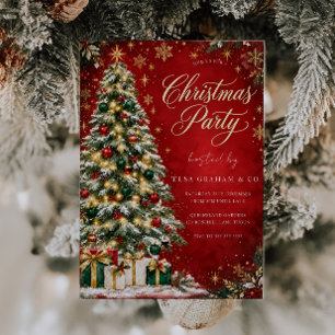 Festive Tree Red Christmas Party Invitation