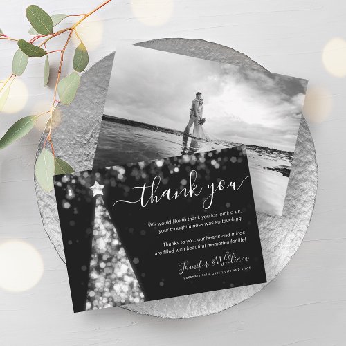 Festive Tree Silver Wedding Photo Thank You  Invitation