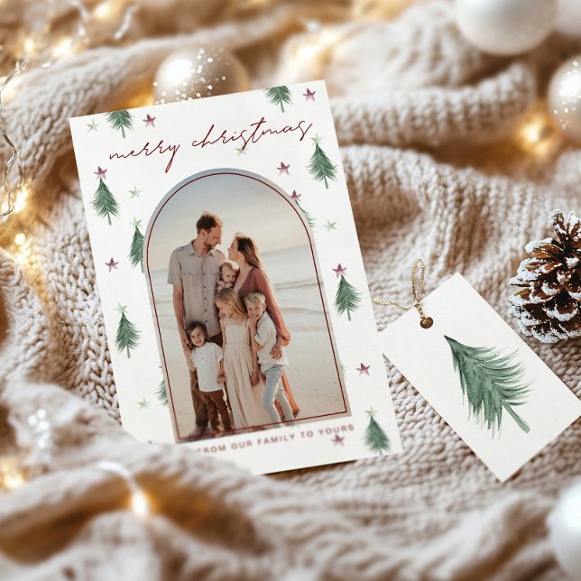 Festive Trees & Stars Merry Christmas card in gold (Creator Uploaded)