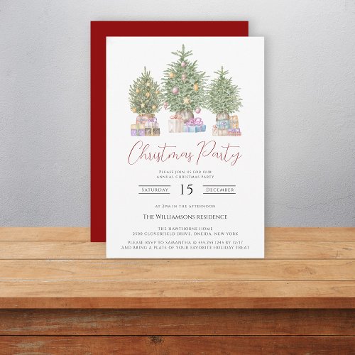Festive trees  watercolor christmas party  holiday card