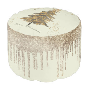 Festive Trendy Golden Christmas Tree & Drips Pouf