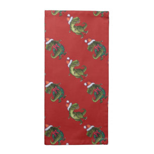 Festive TRex Heads and Tails Red Pattern Christmas Napkin