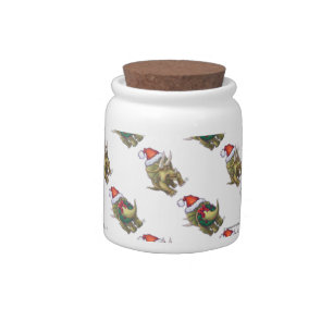Festive Triceratops in Santa Hat Candy Jar