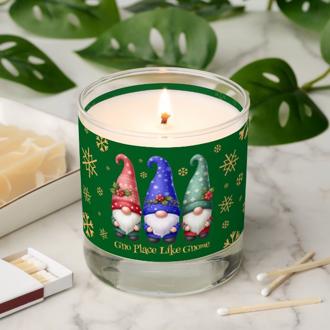 Festive Trio of Christmas Gnomes with Snowflakes Scented Candle (Lit)