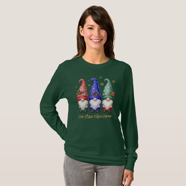 Festive Trio of Christmas Gnomes with Snowflakes T-Shirt (Front Full)
