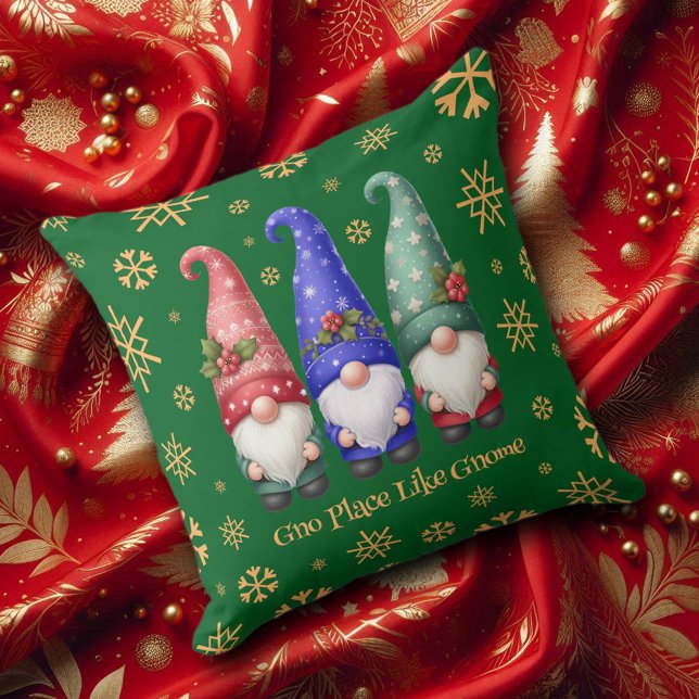 Festive Trio of Christmas Gnomes with Snowflakes Throw Pillow (Christmas Gnomes with Snowflakes Throw Pillow Cover Photo)